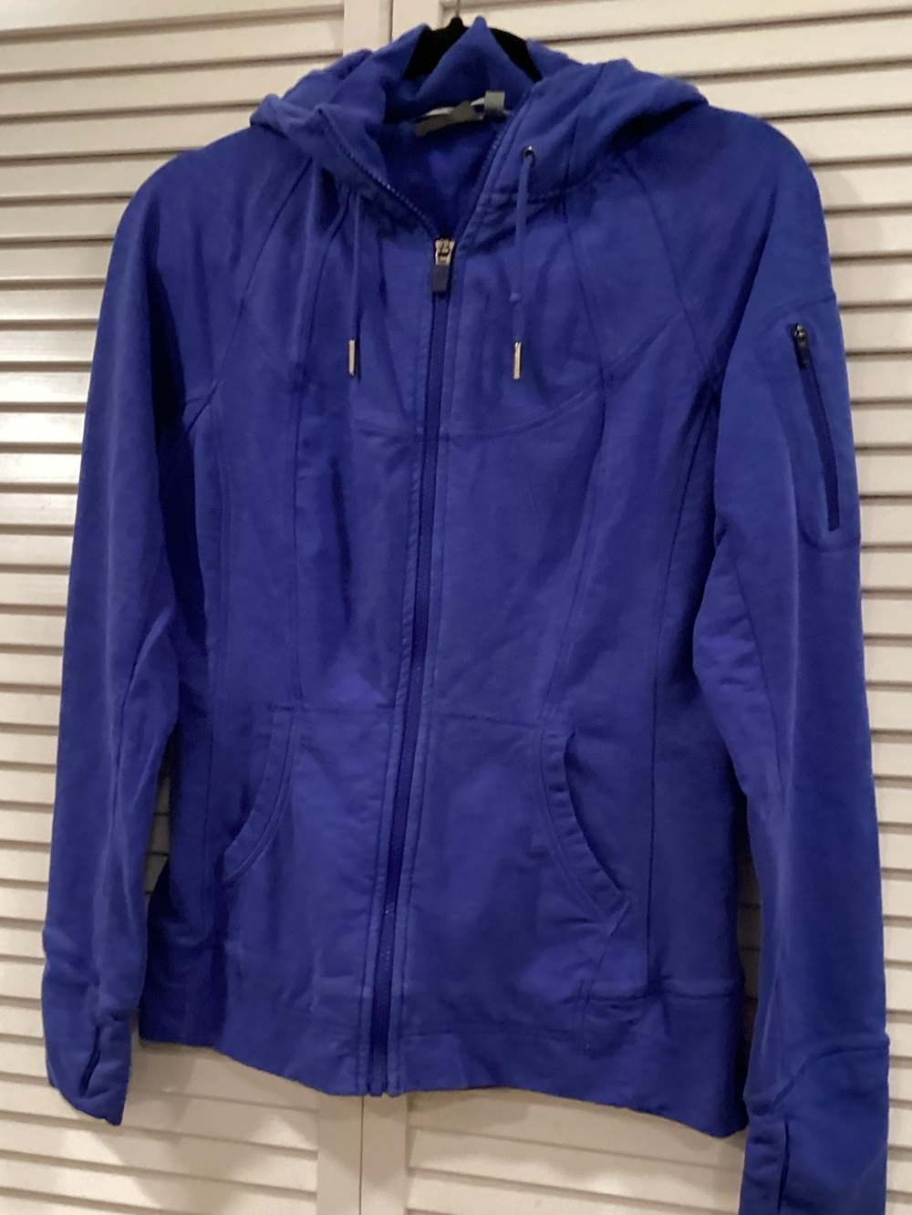 Athleta  Blue Hooded Utility Jacket Kangaroo pockets/Thumb holes M